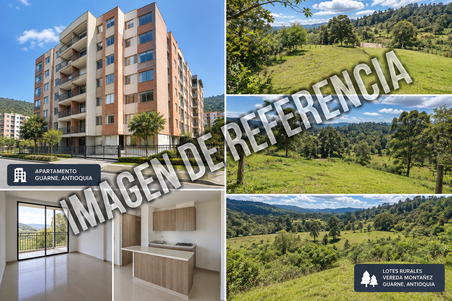 Imagen de referencia de apartamento y terrenos rurales en Guarne. Código 80877, cuotas en cuatro inmuebles.