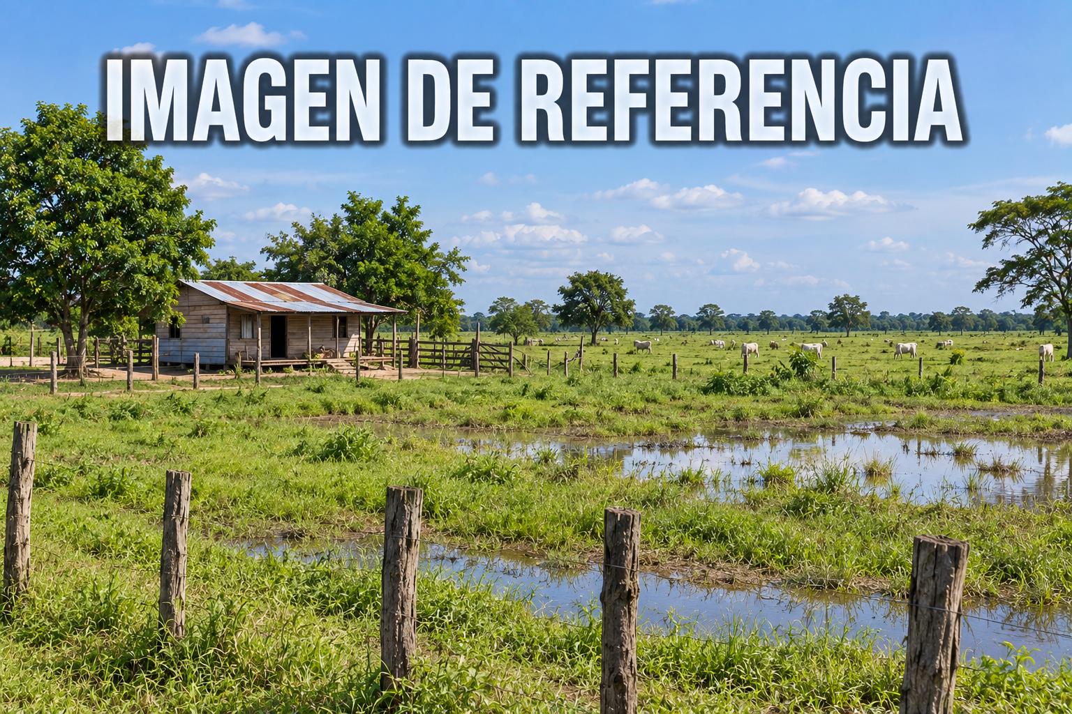 Imagen de referencia de predio rural con vivienda sencilla y terrenos húmedos en Arauquita. Código80858.