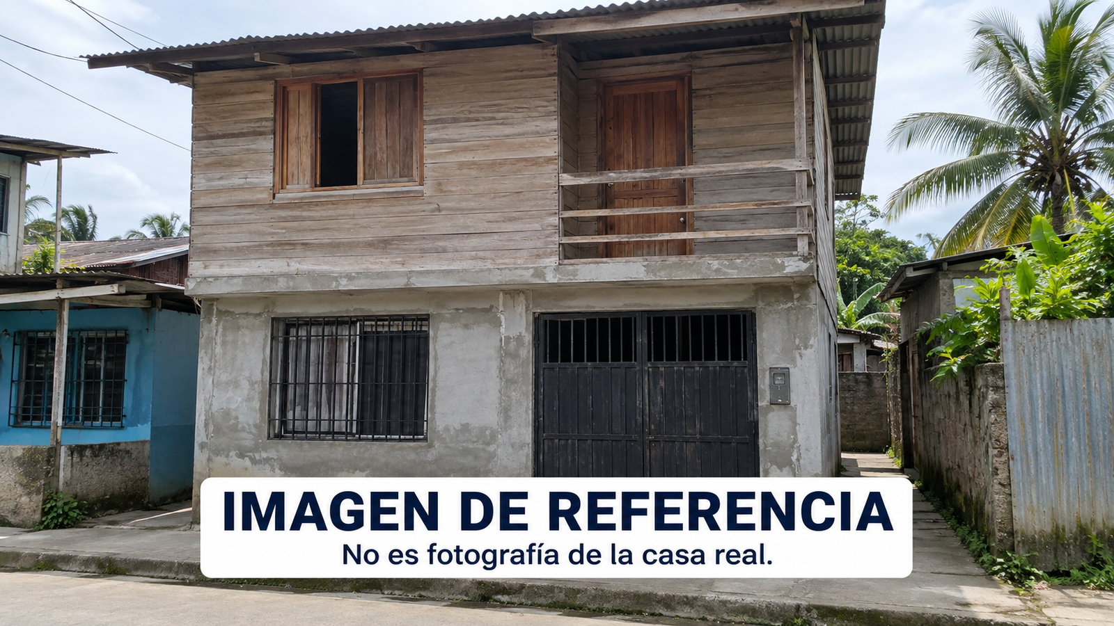 Imagen de referencia de casa de concreto y madera, no fotografía real. Remate 81047 Buenaventura.