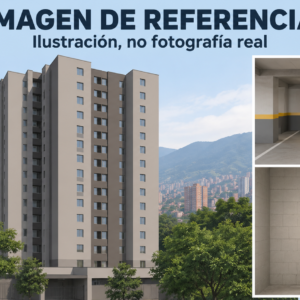81024 — ilustración de referencia de apartamento, parqueadero y cuarto útil en Medellín; no fotografía real.