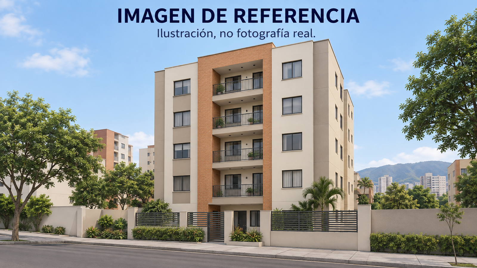 81021 — ilustración de referencia de edificio residencial en Bucaramanga; no fotografía real del apartamento.