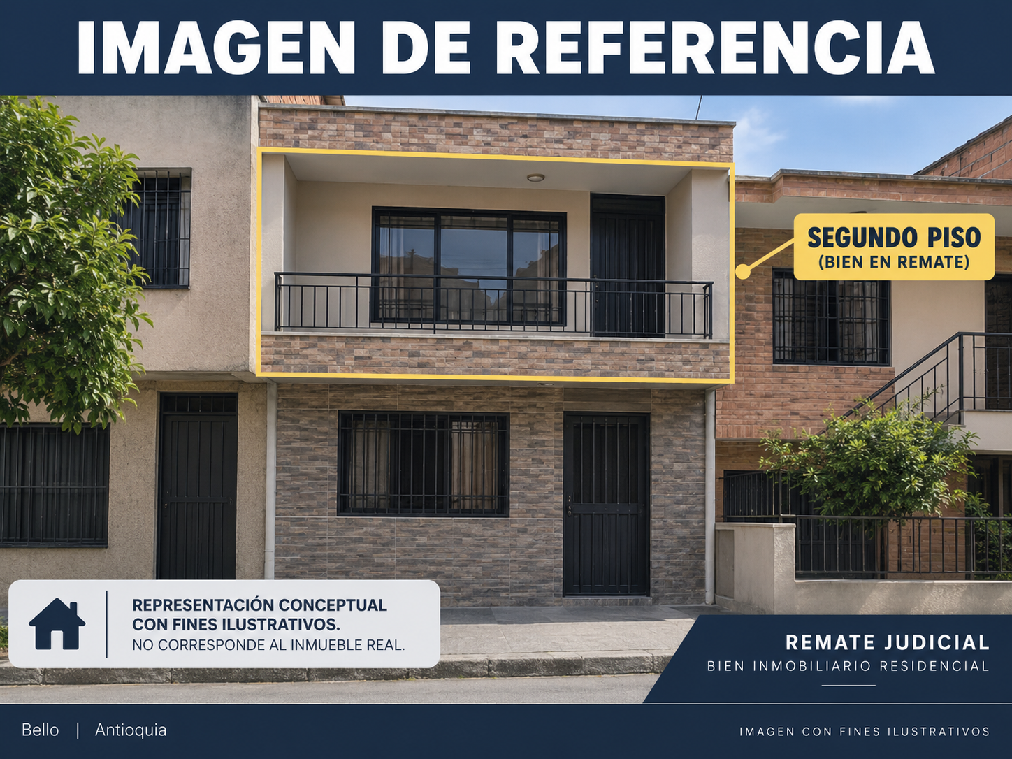 Imagen de referencia de segundo piso en Bello para remate 81081; no fotografía real.