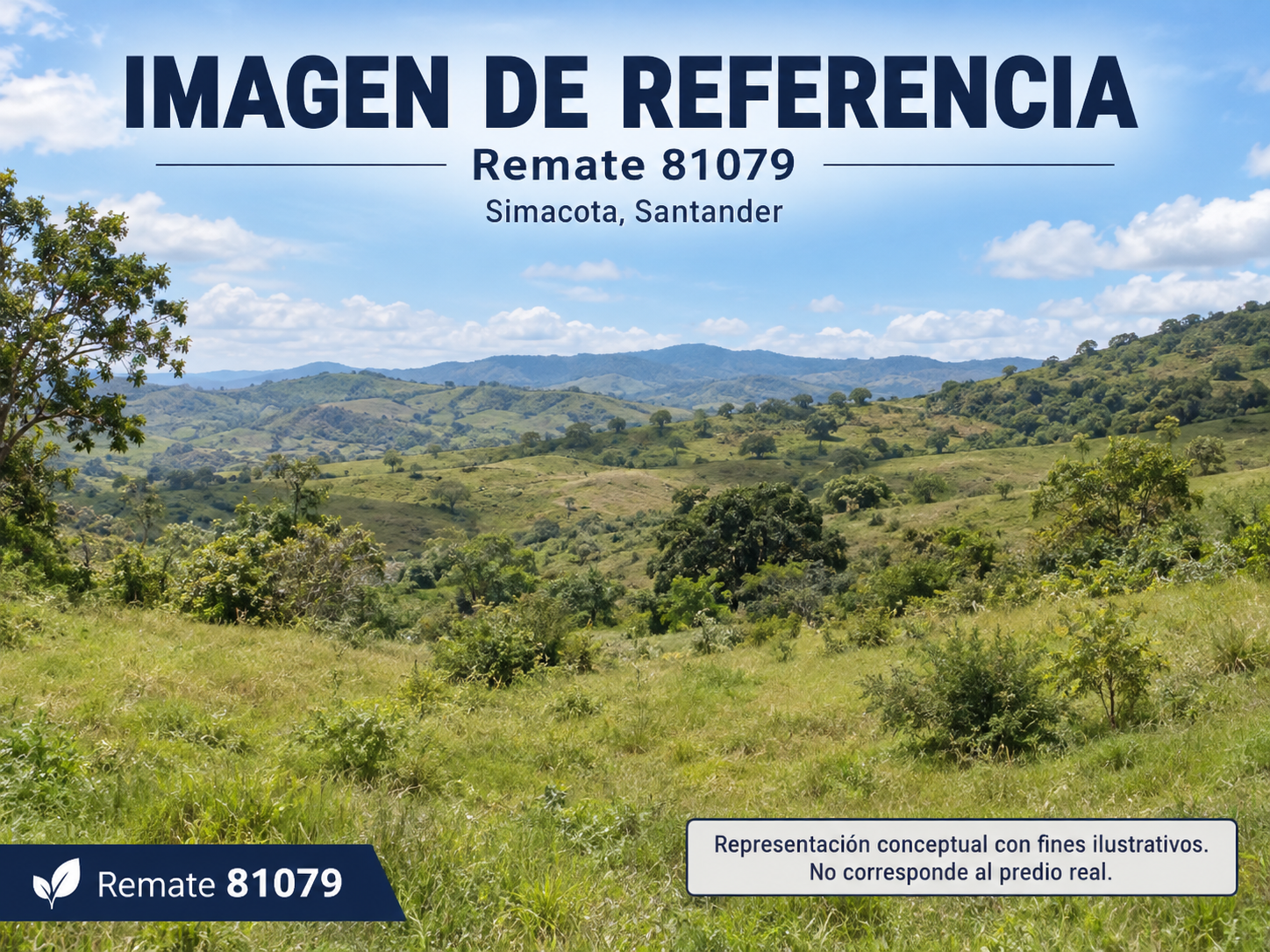 Imagen rural de referencia del remate 81079 en Simacota; no fotografía del predio real.