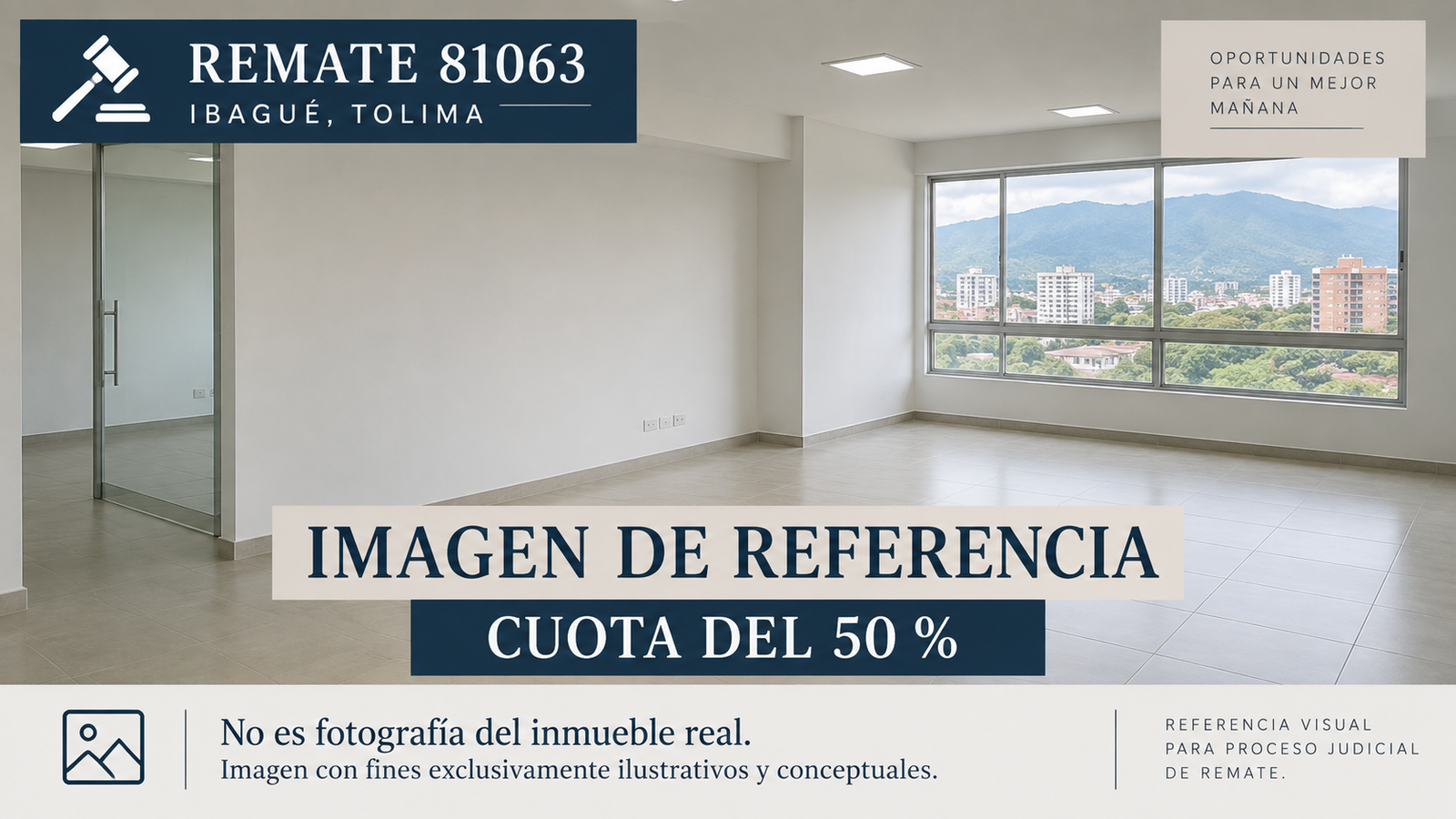 Oficina de referencia del remate 81063, cuota del 50 %, no fotografía real.
