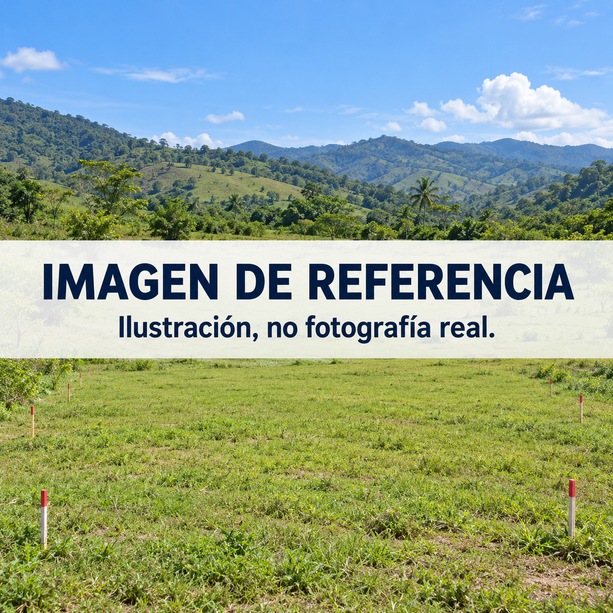 Ilustración de referencia de terreno rural abierto sin edificaciones; no es fotografía del lote anunciado.